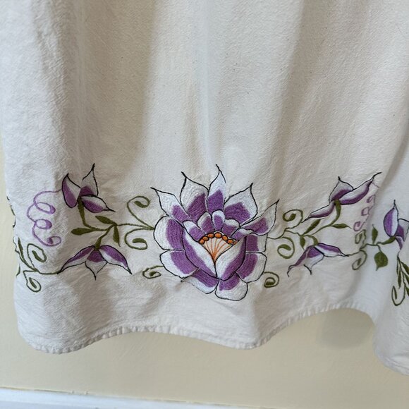 Handmade Womens Embroidered Midi Dress Purple Floral Large Cotton Sleeveless - Picture 9 of 10